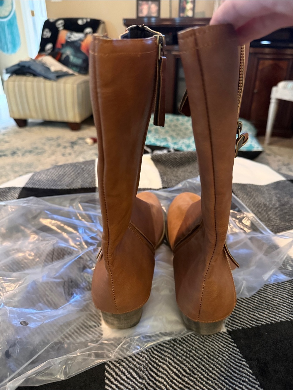 Women's Distressed Zip Rustic Brown Riding Boots - Picture 16 of 16